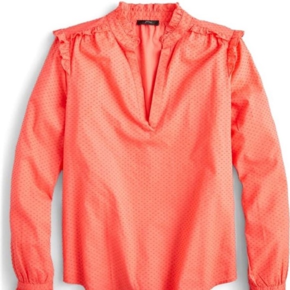 J. Crew Silk Clip Dot Women’s Coral Blouse Flutter Shoulder Pullover Top XXS NWT - Picture 4 of 4